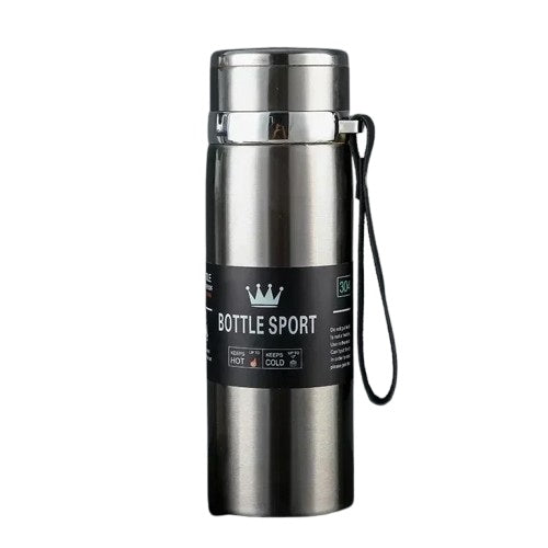 Bouteille isotherme sport en inox avec dragonne, conserve les boissons chaudes ou froides