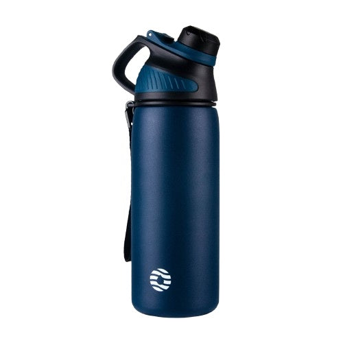 Gourde isotherme bleue en acier inoxydable avec bec verseur noir, bouteille de sport réutilisable
