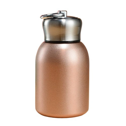 Petite gourde isotherme rose doré en acier inoxydable 350 ml avec bouchon métal et anneau de transport