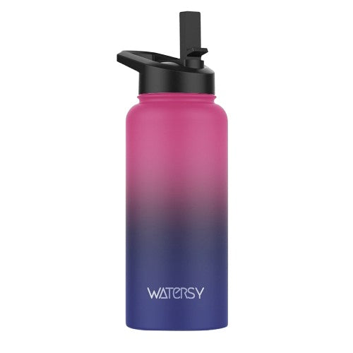 Gourde isotherme WATERSY dégradé rose et violet avec bouchon sport et paille intégrée