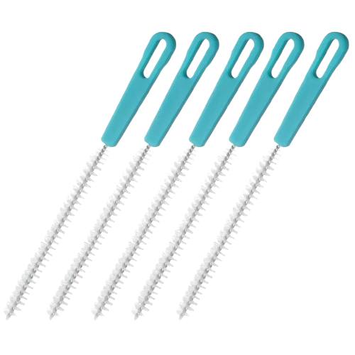 Lot de 5 goupillons de nettoyage avec manche bleu et poils blancs, parfaits pour entretenir les pailles réutilisables, bouchons et petits recoins des gourdes